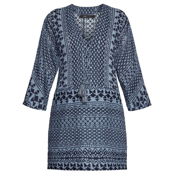 BCBGMAXAZRIA 'Milana' Light Blue/Navy Laced Placket Woven Dress Size XS - Picture 2 of 14